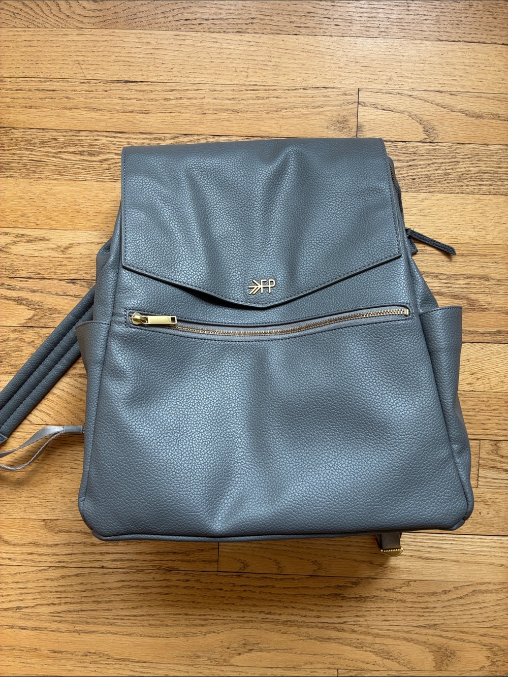 Freshly Picked Gray Leather Backpack with Gold Accents